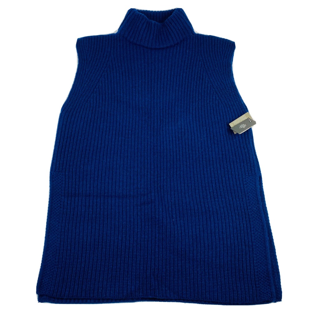 Eleventy Wool Cashmere Thick Knit Sleeveless Turtleneck Blue Sweater Vest L